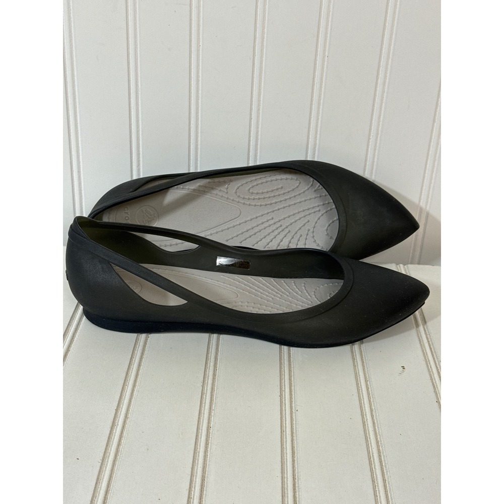 Crocs Rio Ballet Flats Women Size 8 Black Pointed Toe Cut Out Croslite Slip On